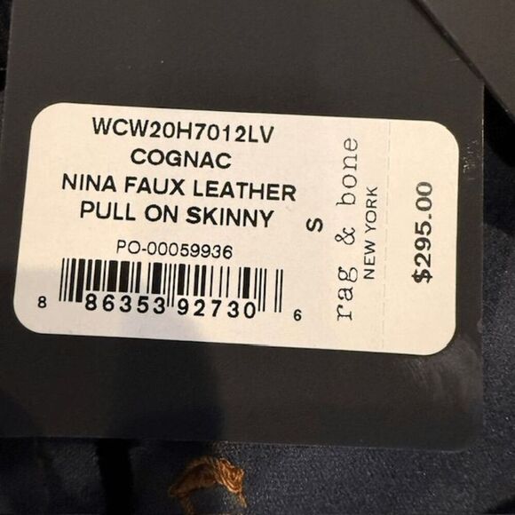 NWT Rag & Bone Nina Faux Leather Pull on Skinny Pants in Cognac Brown Size Small - Picture 8 of 14